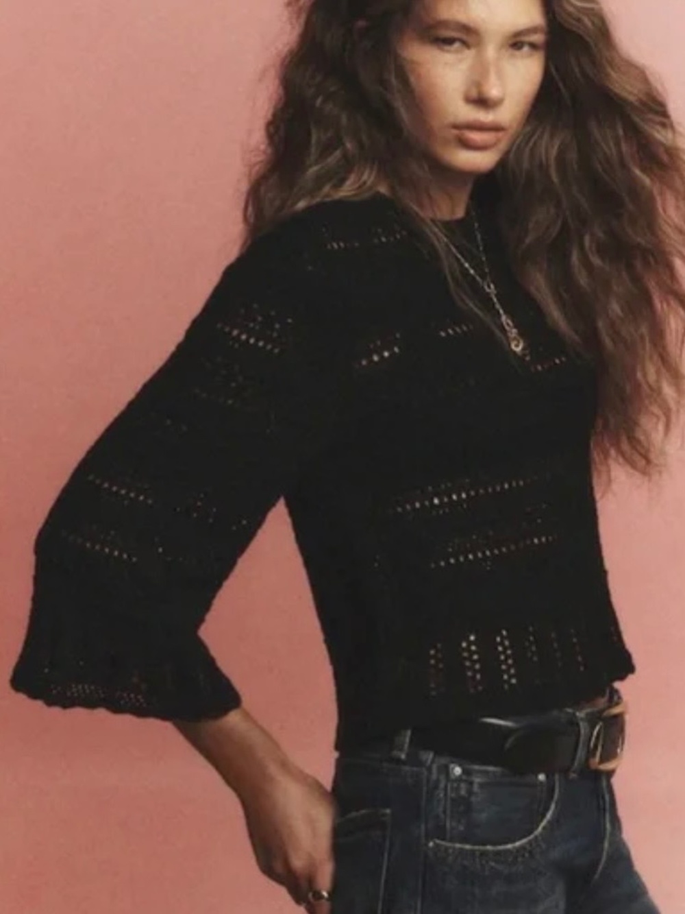 Madewell Scalloped-Trim Sweater Tee in Black - XS